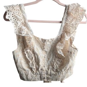 American Eagle Outfitters Cream Floral Lace-Trim Crop Camisole
